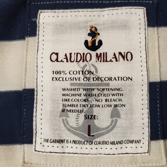 Claudio Milano Nautical Stripe Short Sleeve Cotton Bodycon Dress Womens Size L - Picture 6 of 7